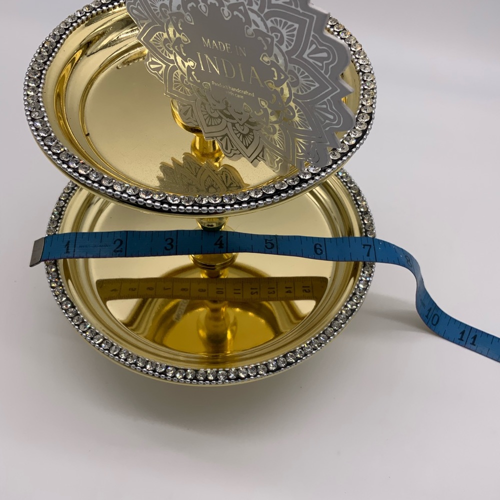 Gold Rhinestone 2-tier Tidbit Snack Dessert Serving Tray Display - Picture 4 of 10